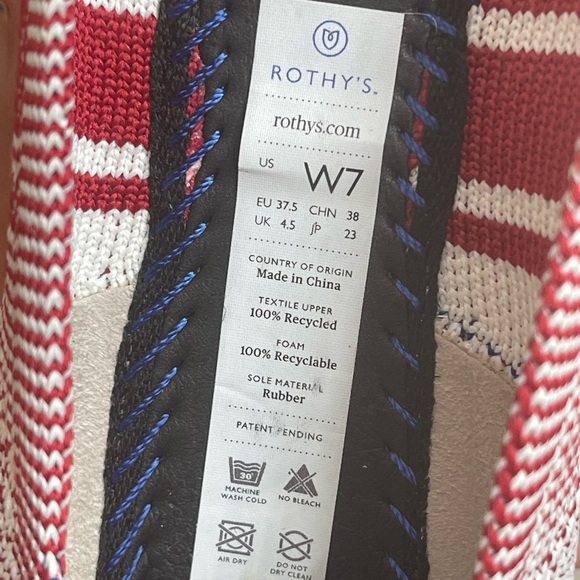 Rothy's 7 Varsity Stripe Red Points Rare Unicorn Flat Shoes BNIB - Picture 14 of 15